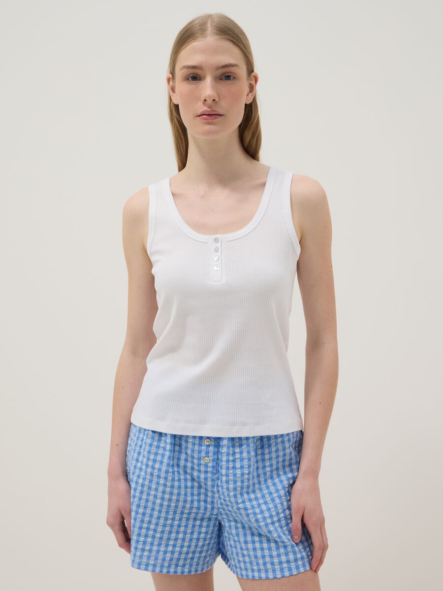 White pure cotton regular fit T-shirt with henley neck_1