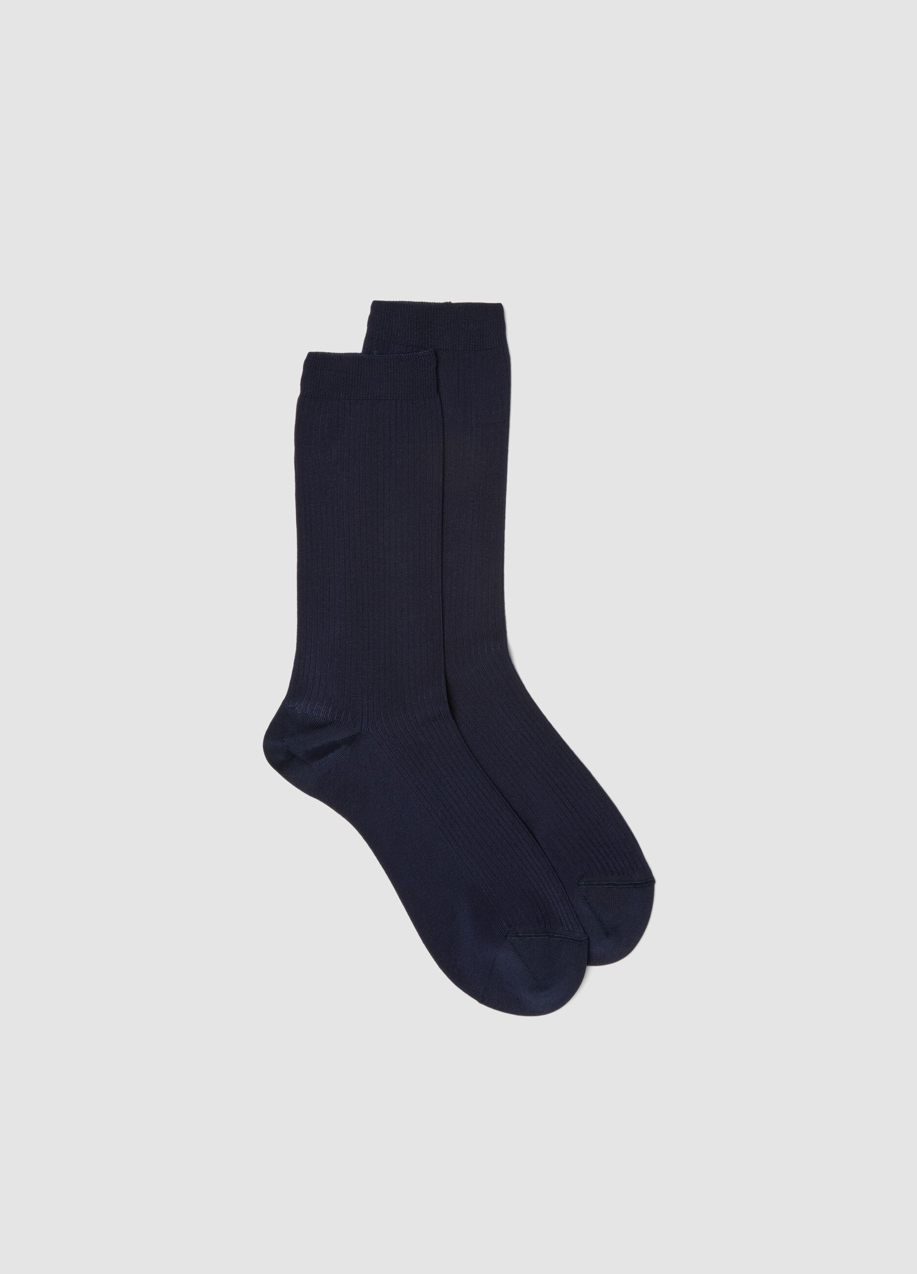 Blue ribbed stretch viscose socks