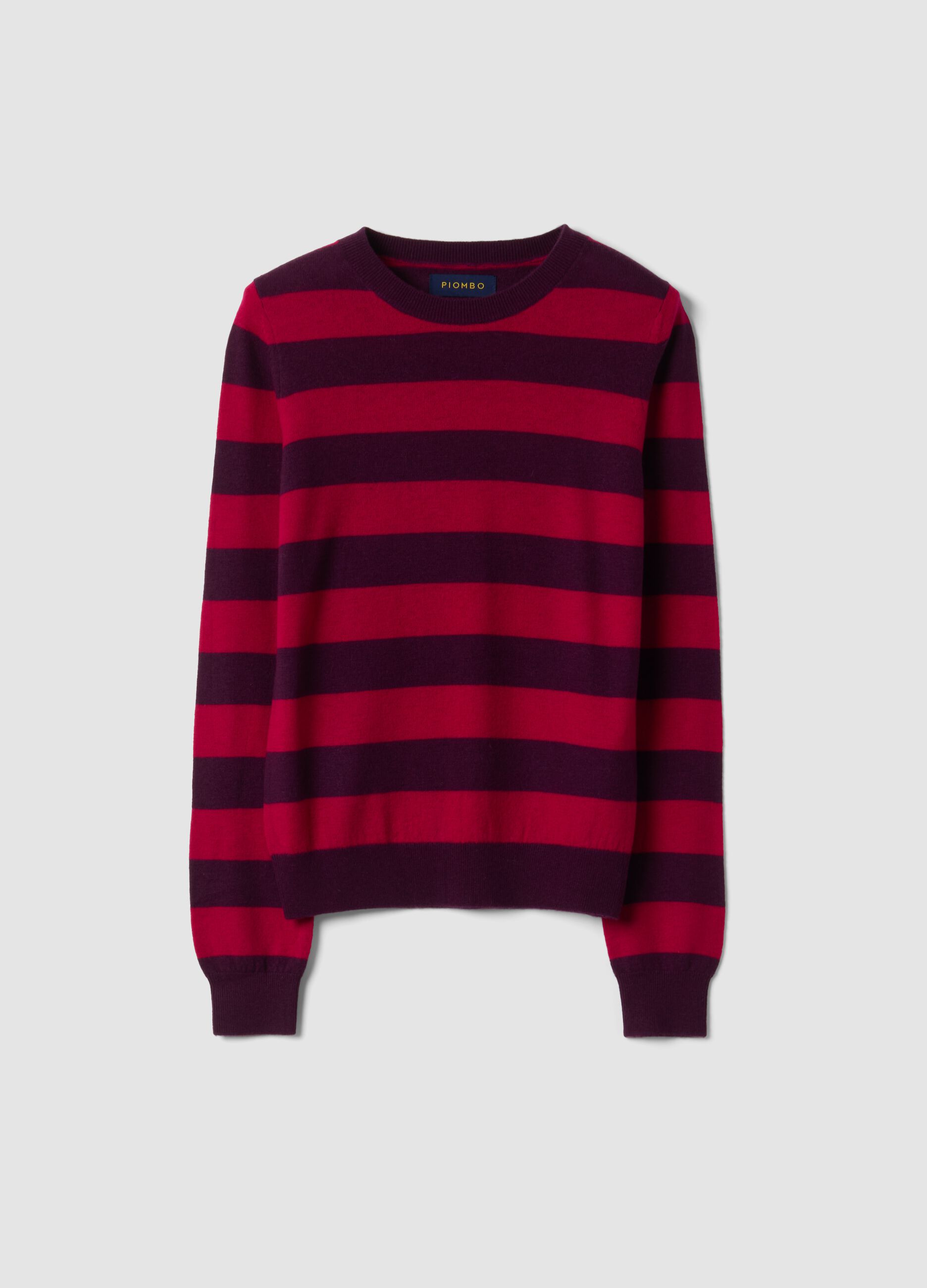 Maglia rossa in pura lana a righe con girocollo