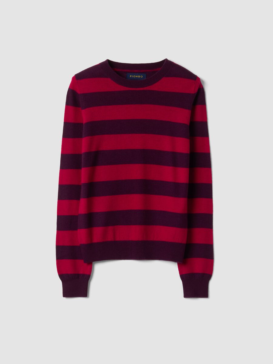 Maglia rossa in pura lana a righe con girocollo_0