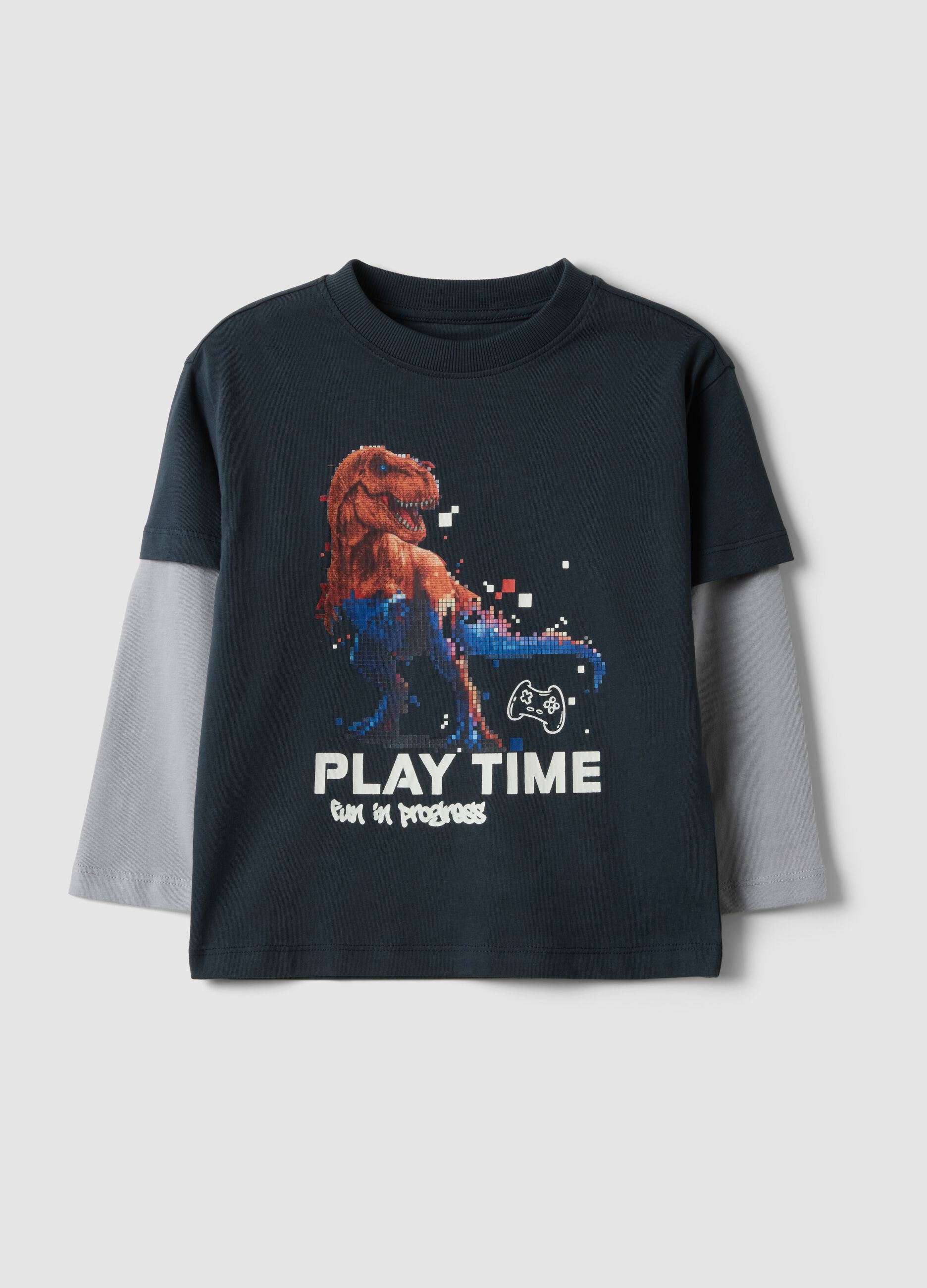 T-shirt blu notte in puro cotone con stampa