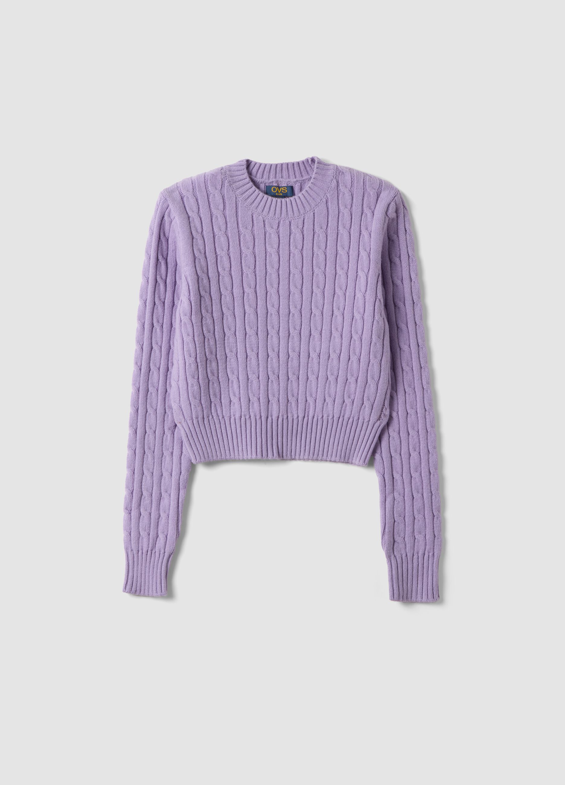 Purple cable-knit crew-neck jumper, regular fit