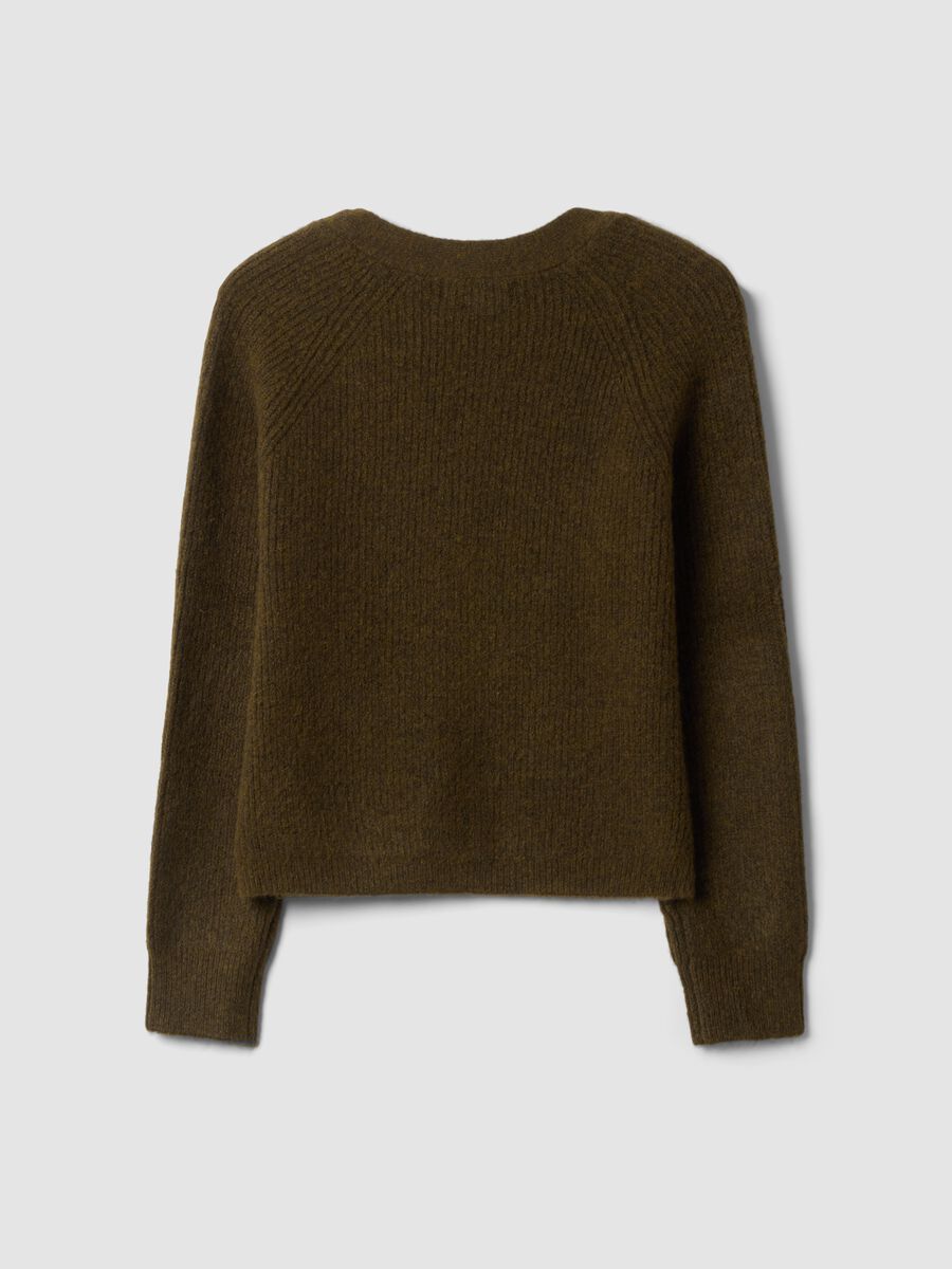 Green stretch wool cardigan with deep V-neck, oversized fit_2