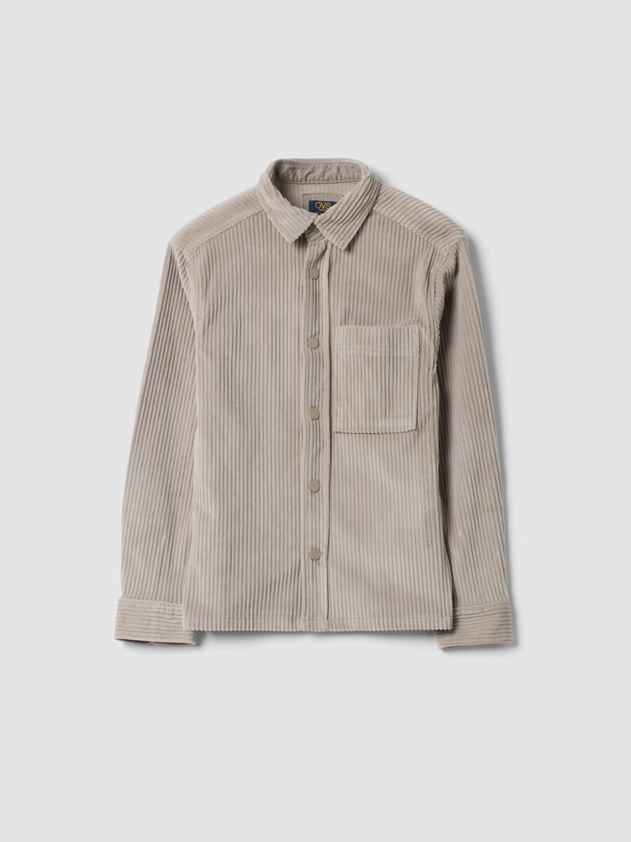 Beige ribbed shirt with classic collar_0