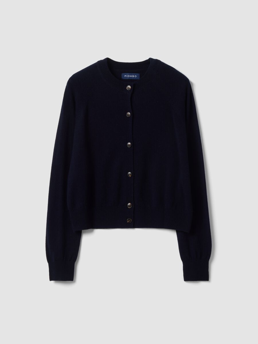 Blue pure wool crew-neck cardigan, regular fit_0