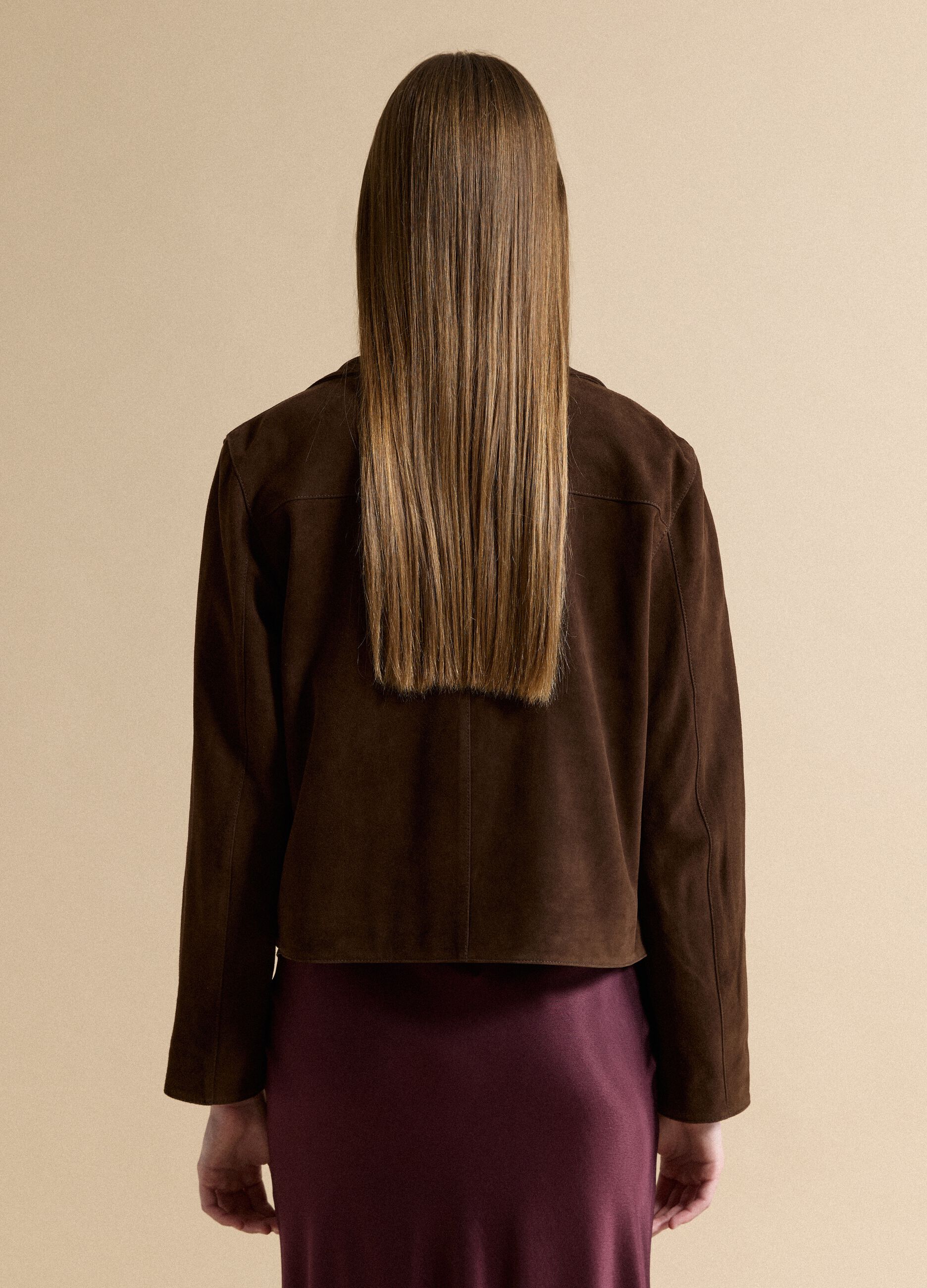 Brown Genuine Leather Blazer with Regular Fit and Classic Lapels