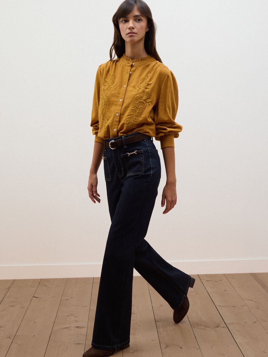 Orange pure cotton shirt with embroidery_1