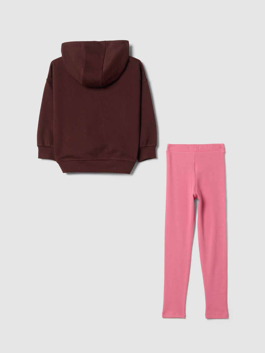 Brown cotton-blend tracksuit with hood and crew neck_1