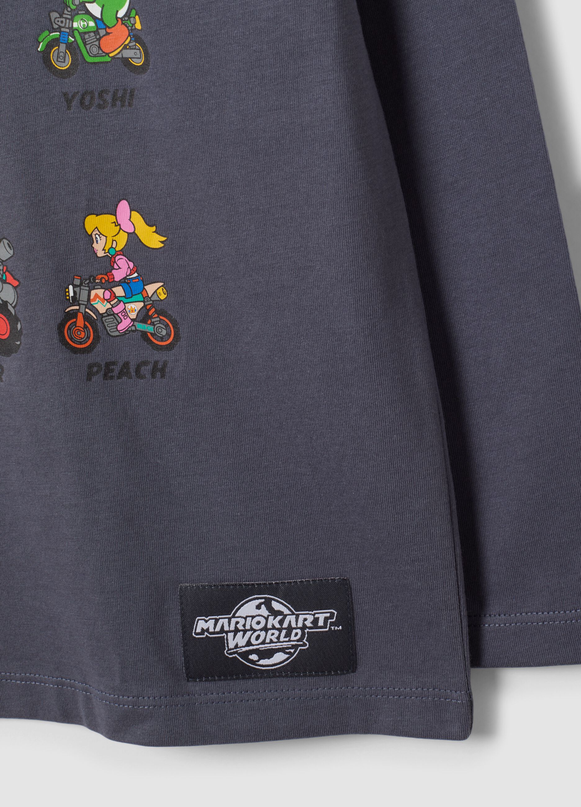 T-shirt grigia in puro cotone con girocollo stampa Mario Kart