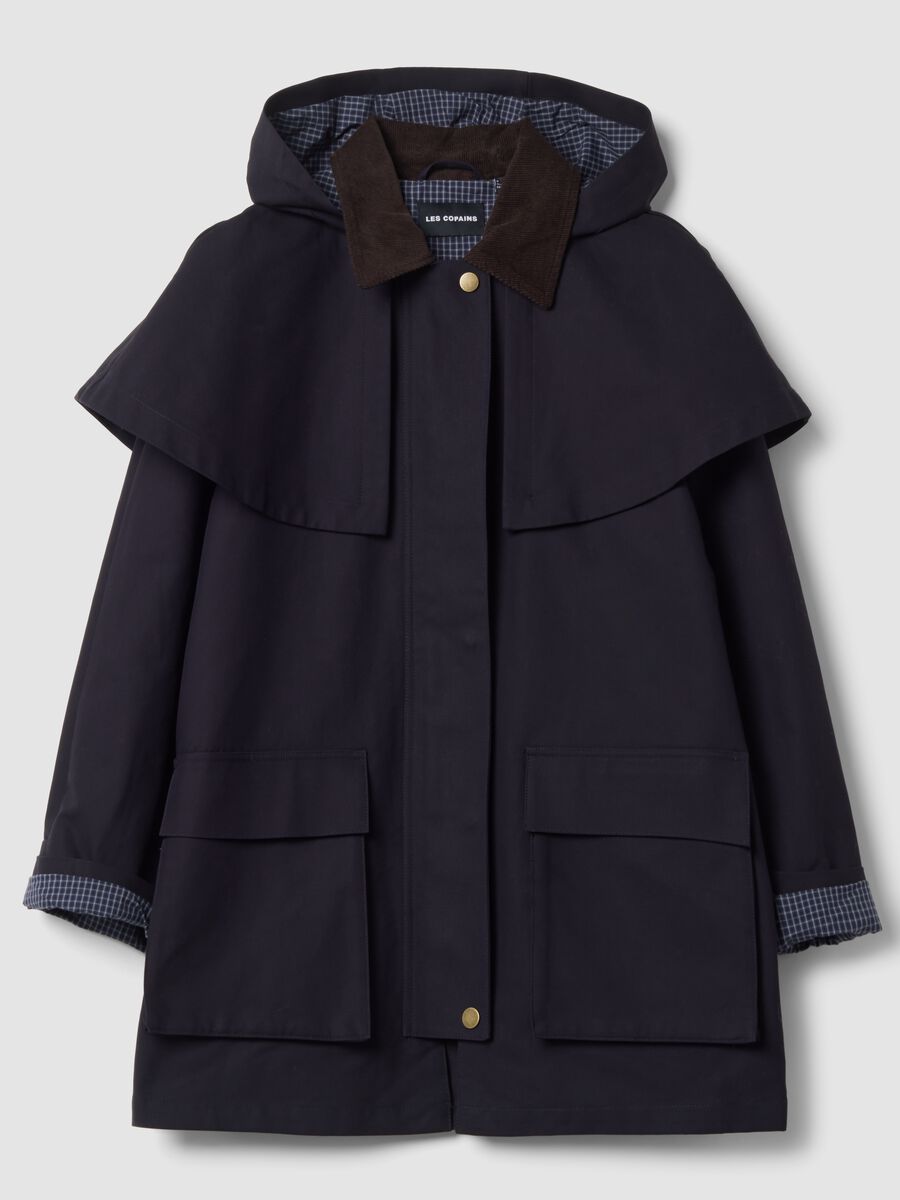 Blue pure cotton parka with hood, oversized fit_4