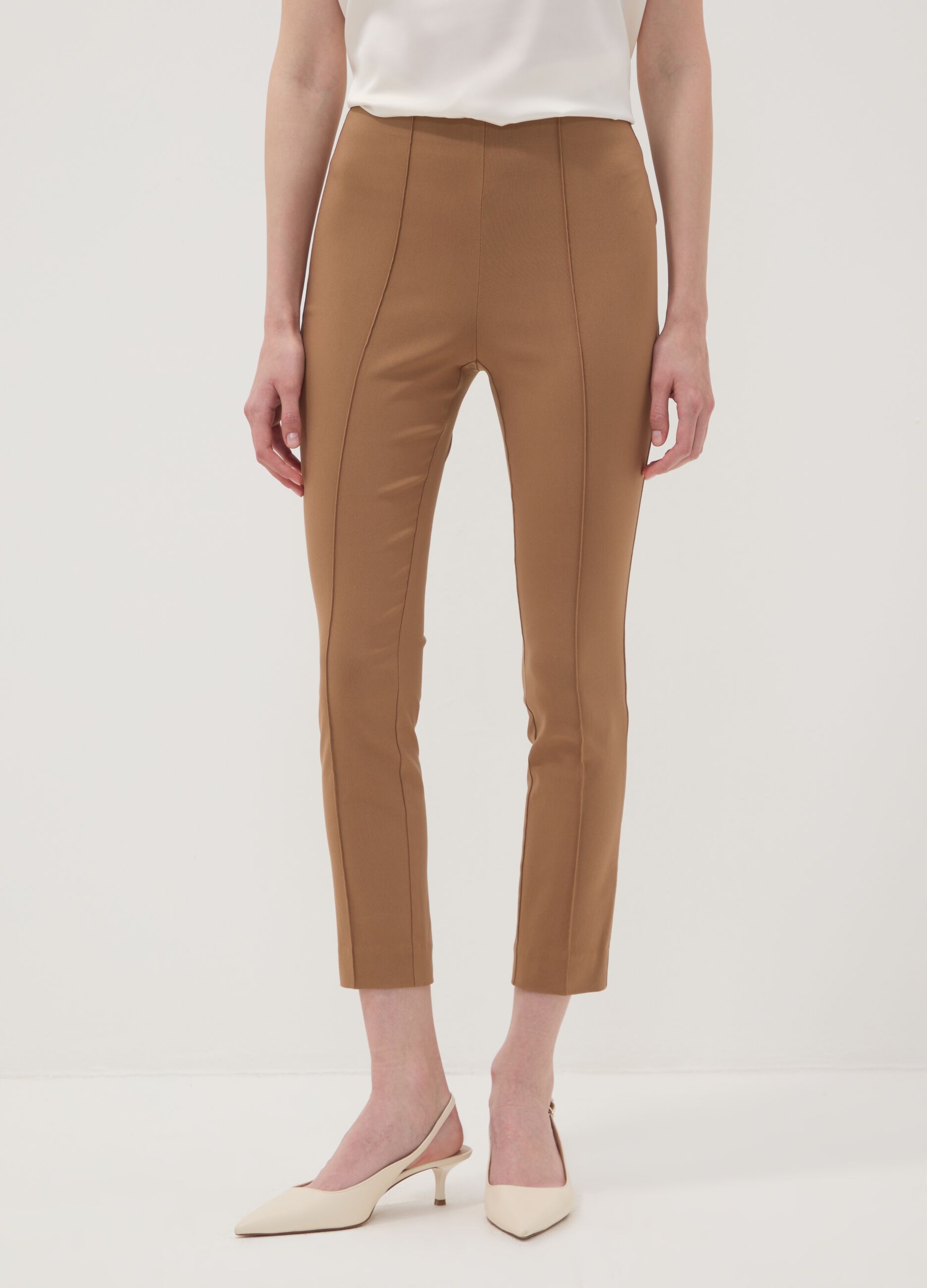 Brown stretch viscose slim-fit leggings
