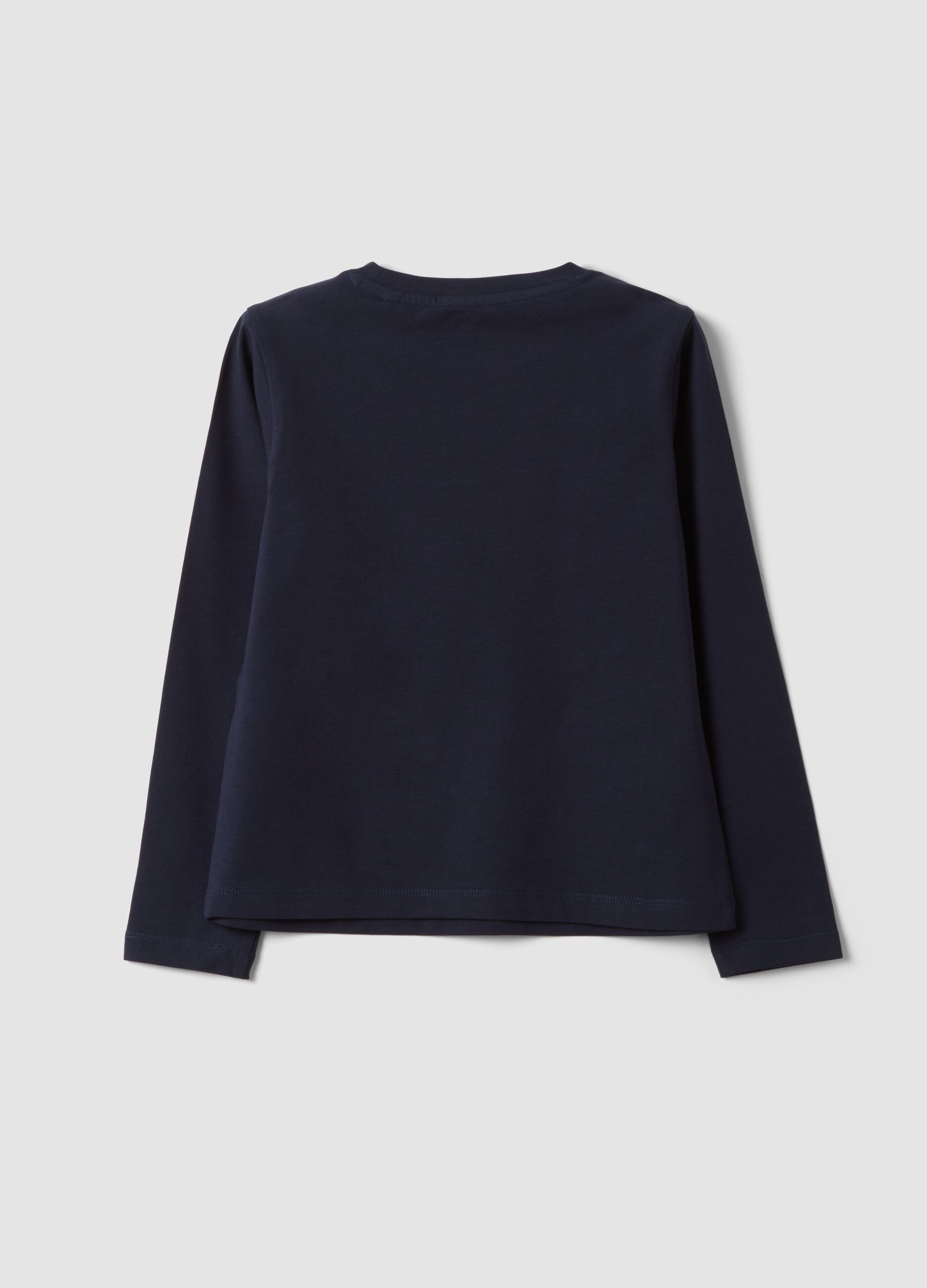 Blue stretch cotton crew-neck T-shirt