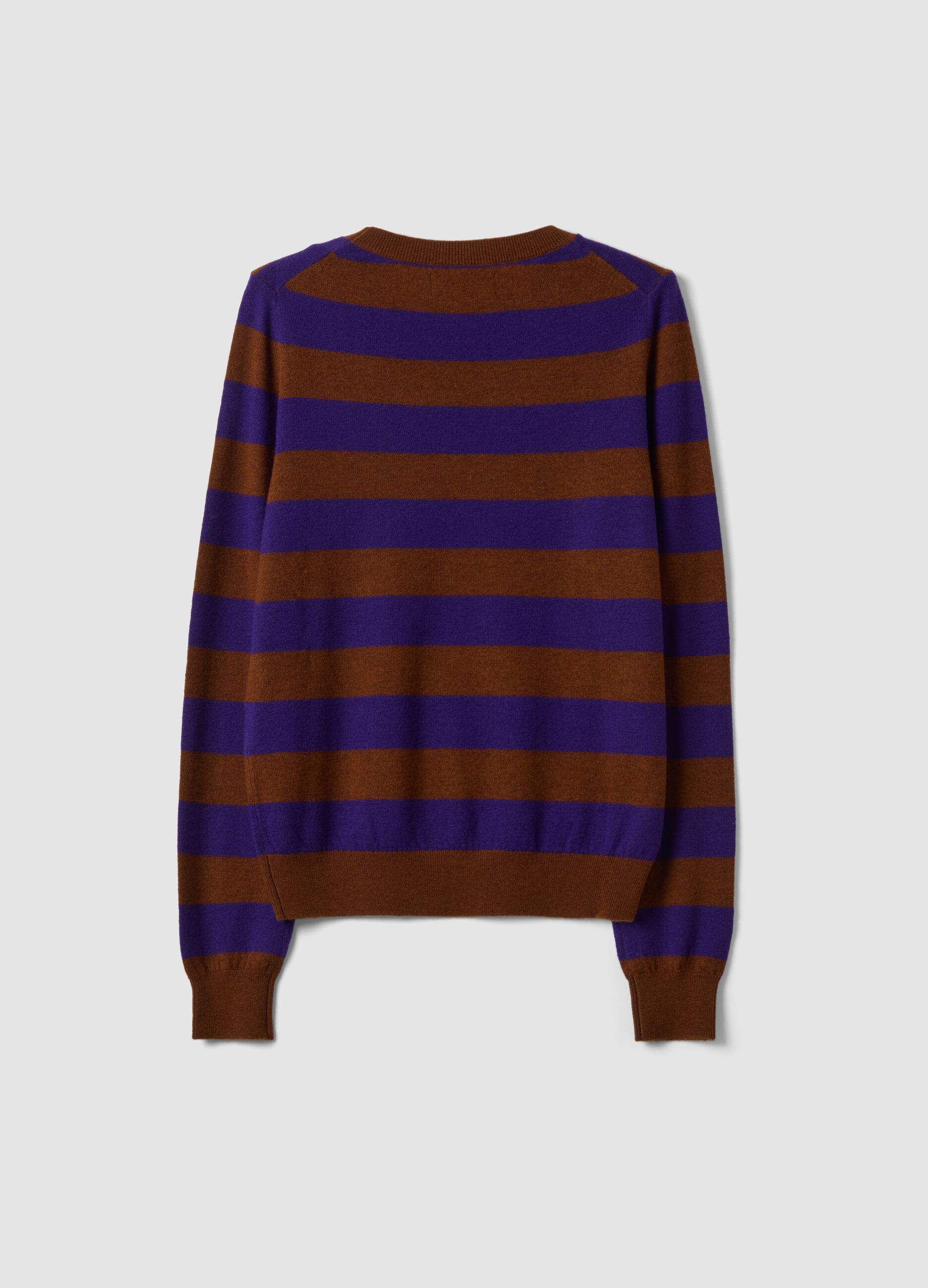 Purple pure wool striped crew-neck jumper