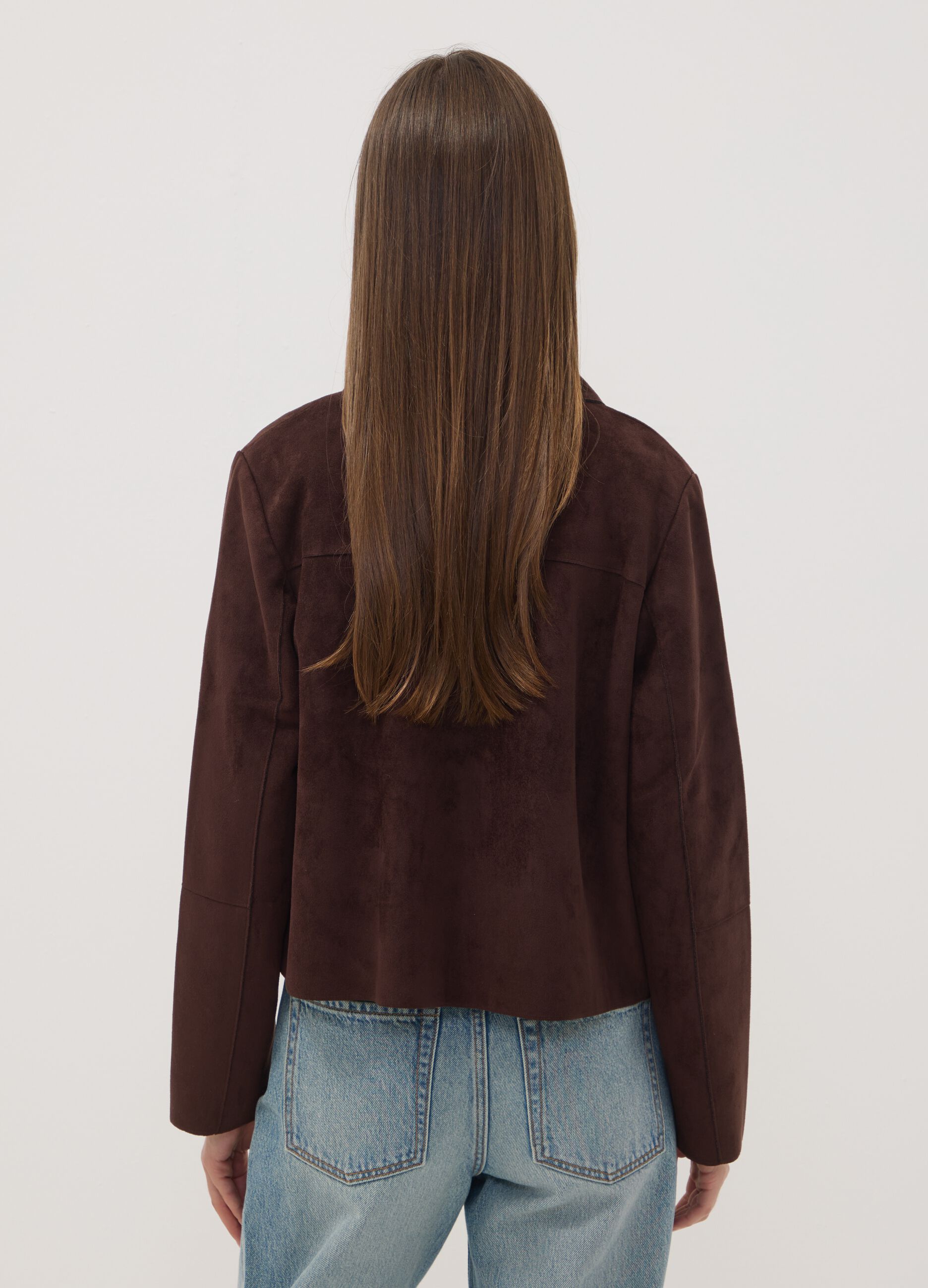 Brown regular-fit shacket with patch pockets