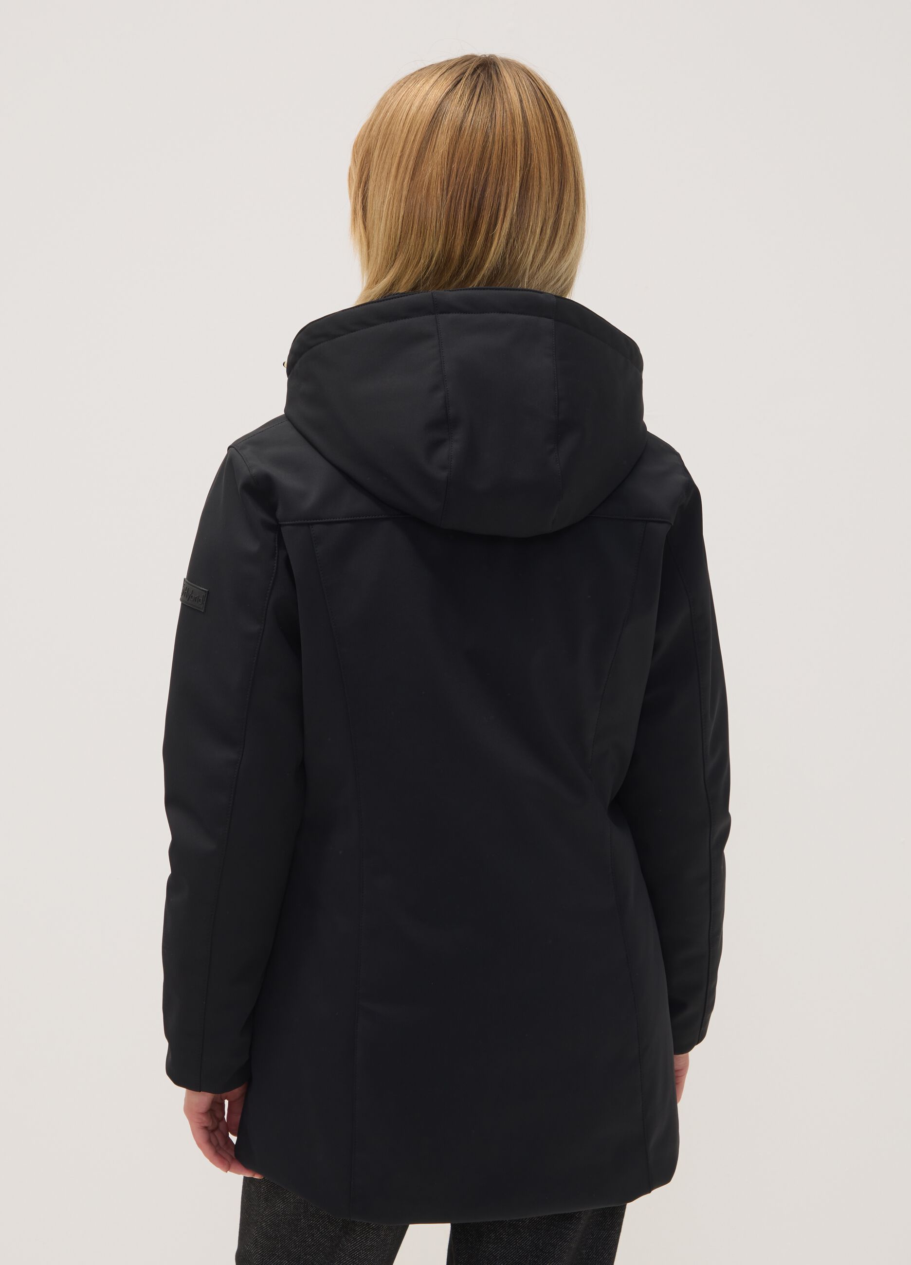 Black stretch-fabric parka with hood, regular fit