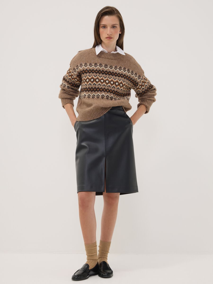 Maglia marrone jacquard con Collo rialzato_2