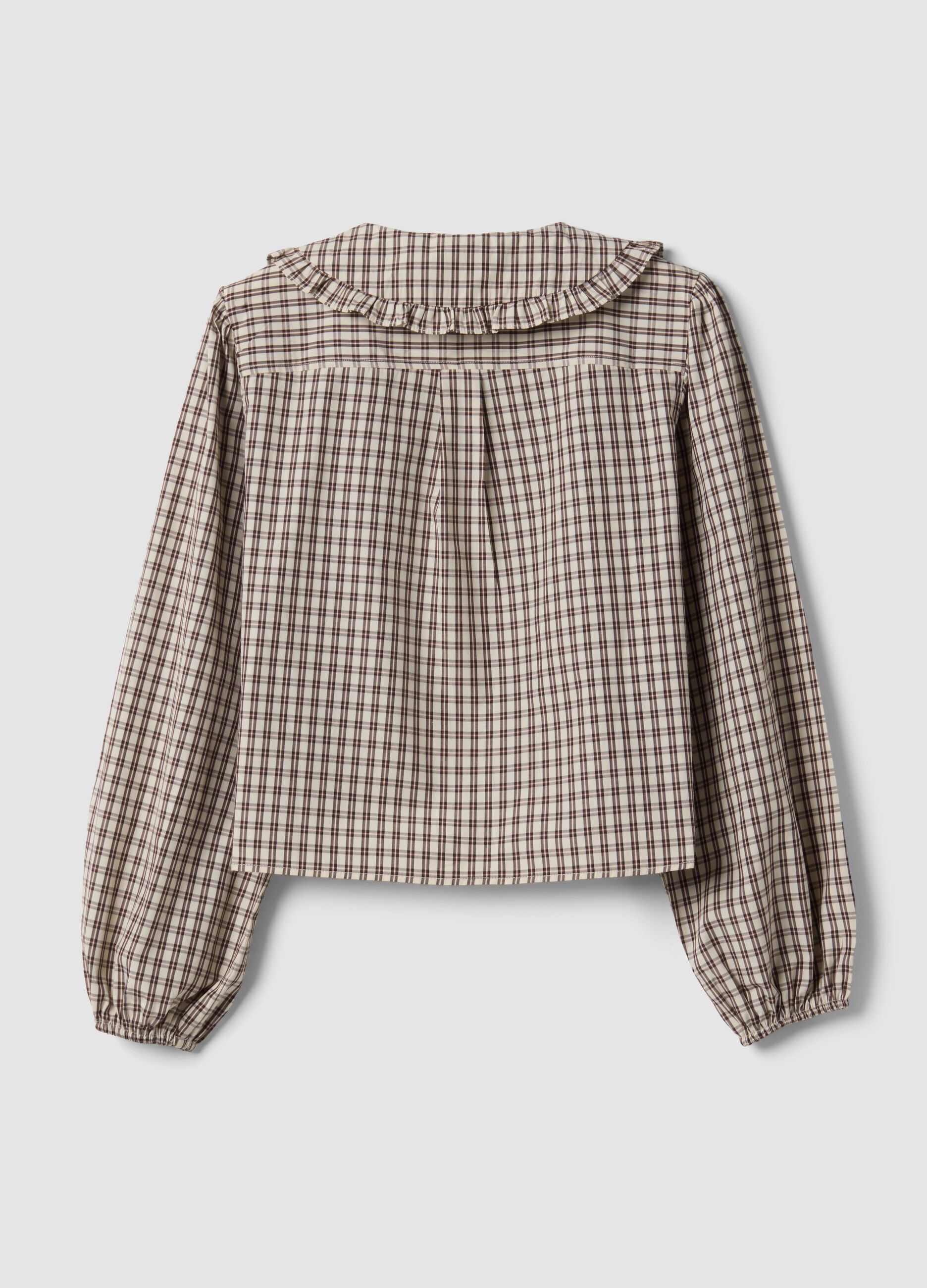 Brown checked cotton-blend poplin shirt