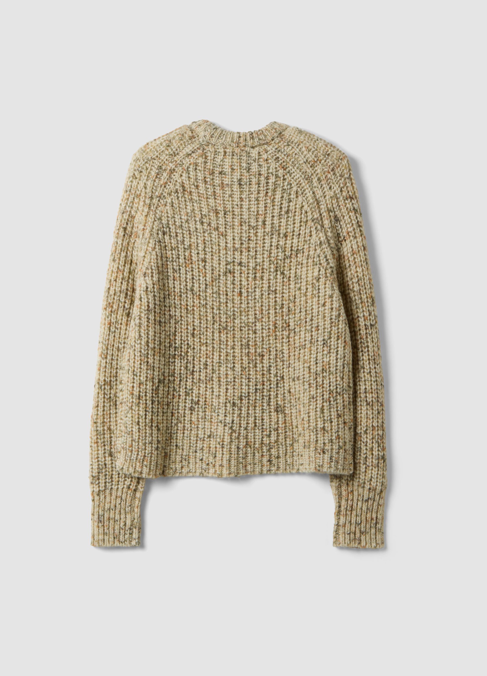 Maglia girocollo ecr&ugrave; in misto lana verde salvia arancione
