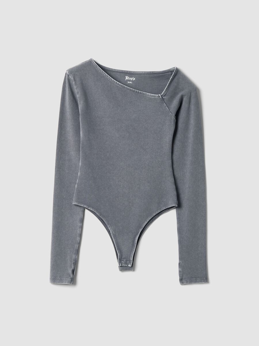 Asymmetrical Bodysuit Washed Grey_1
