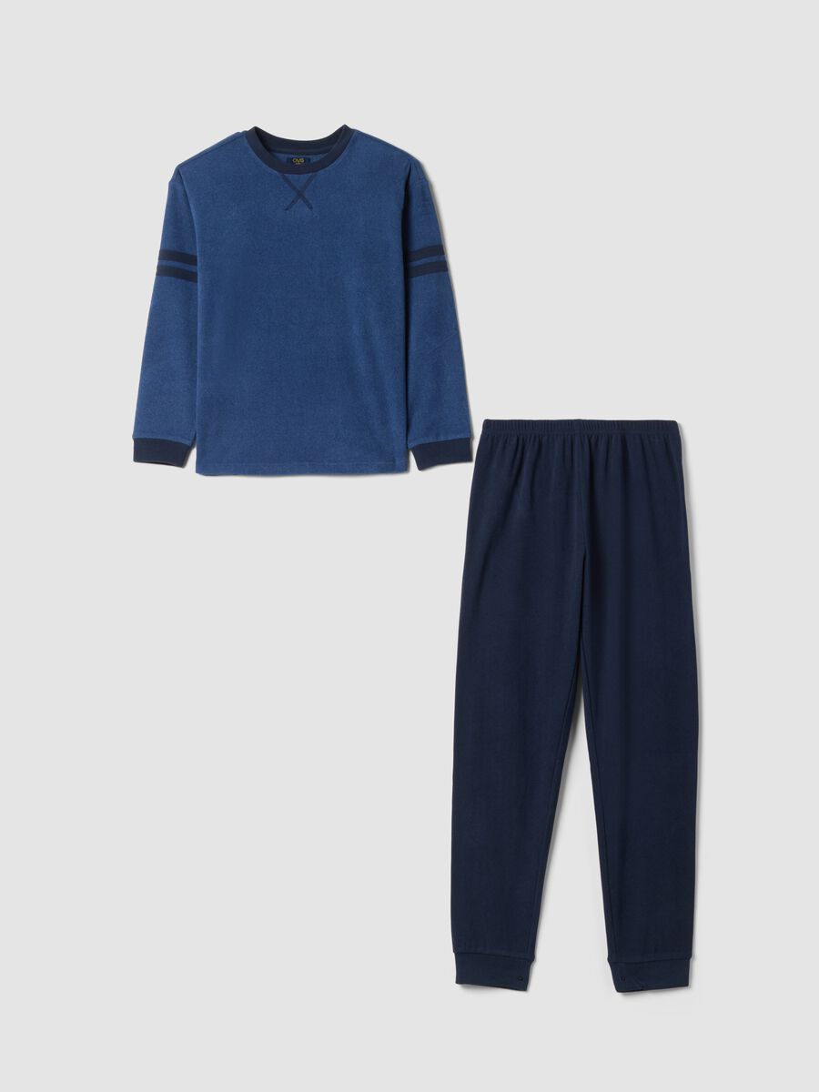 Blue long pyjamas in stretch fabric with crew neck_0