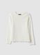 White ribbed organic stretch cotton T-shirt_0