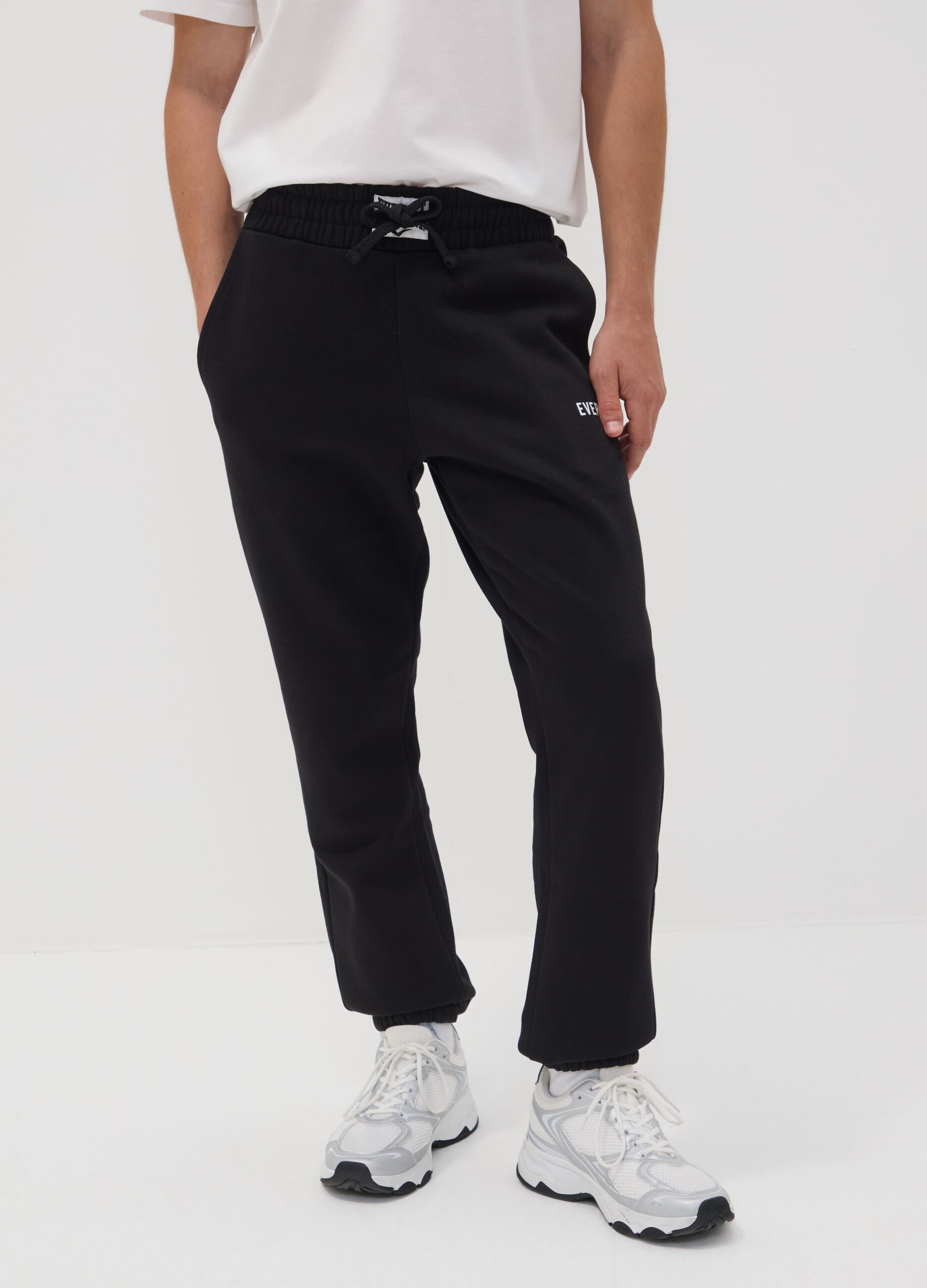 Black cotton-blend joggers with logo