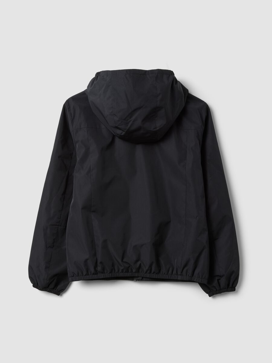 Black hooded rain jacket with zip for girls_1