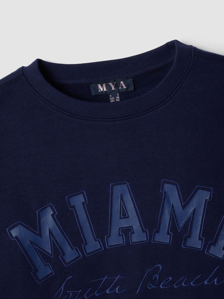 Blue cotton-blend sweatshirt with Miami slogan_1