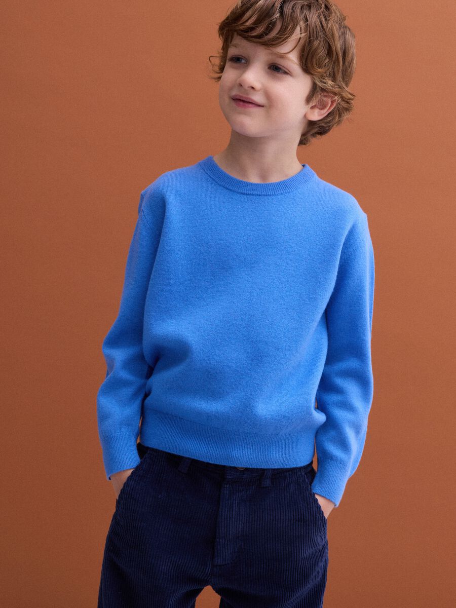 Blue pure wool long-sleeve regular-fit jumper_1
