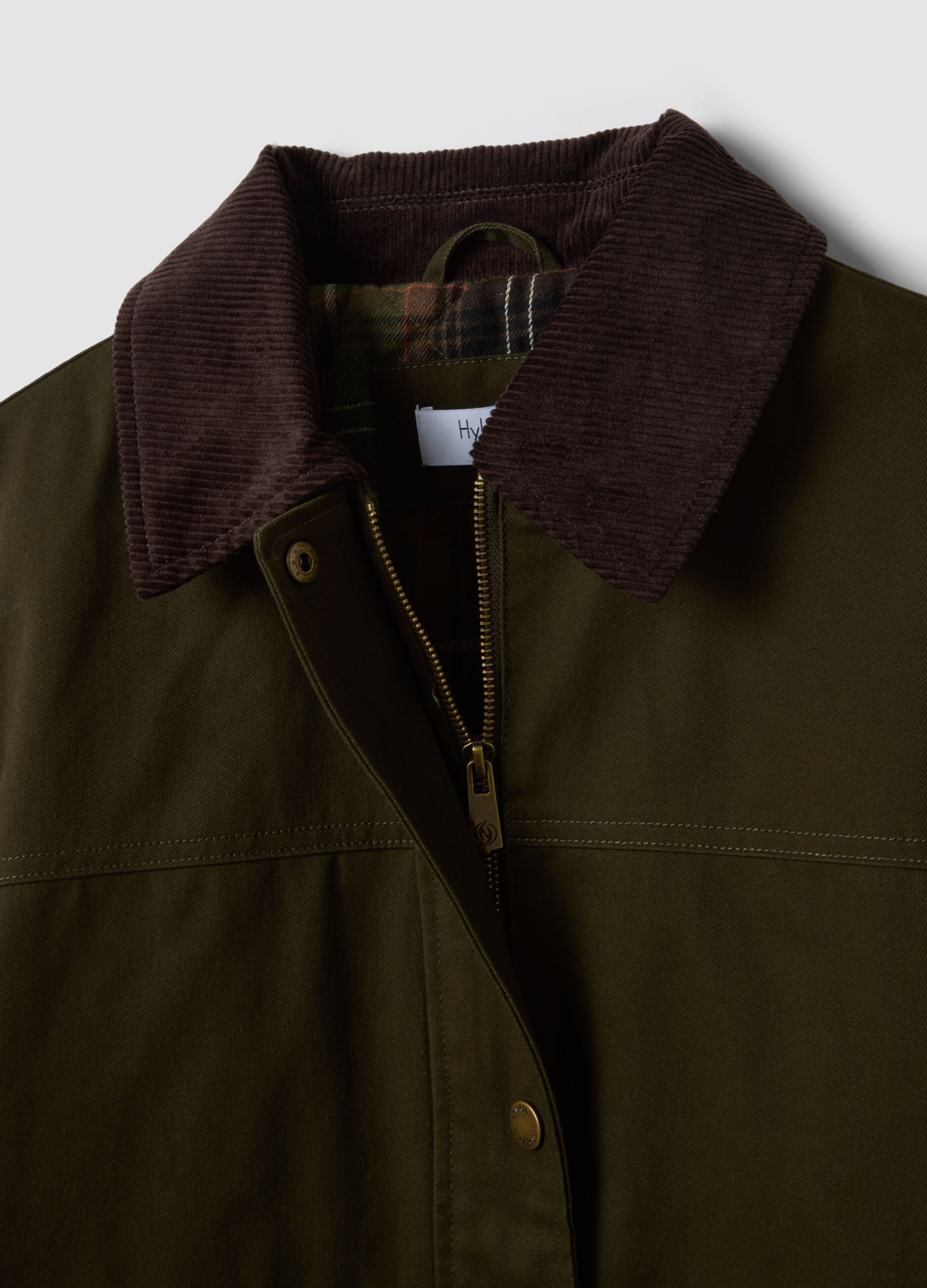 Green pure-cotton jacket with contrast collar