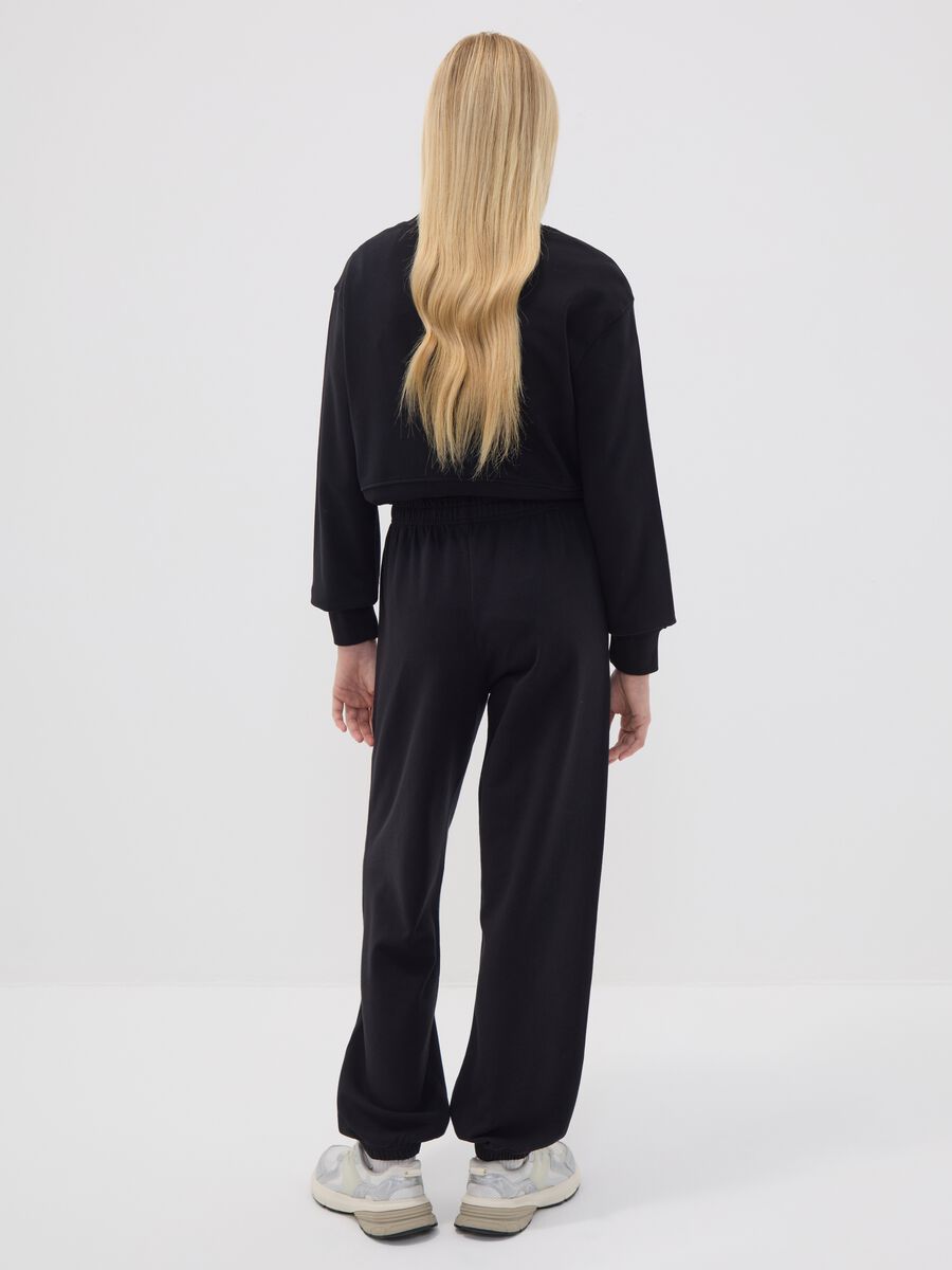 Black jogger trousers in organic cotton and viscose blend for girls_2