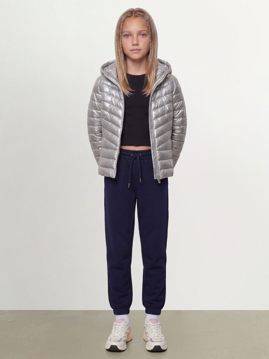 Grey Ultralight Padded Hooded Zip Jacket for Girls_1