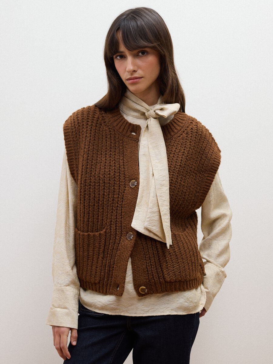 Orange wool-blend gilet with buttons_0