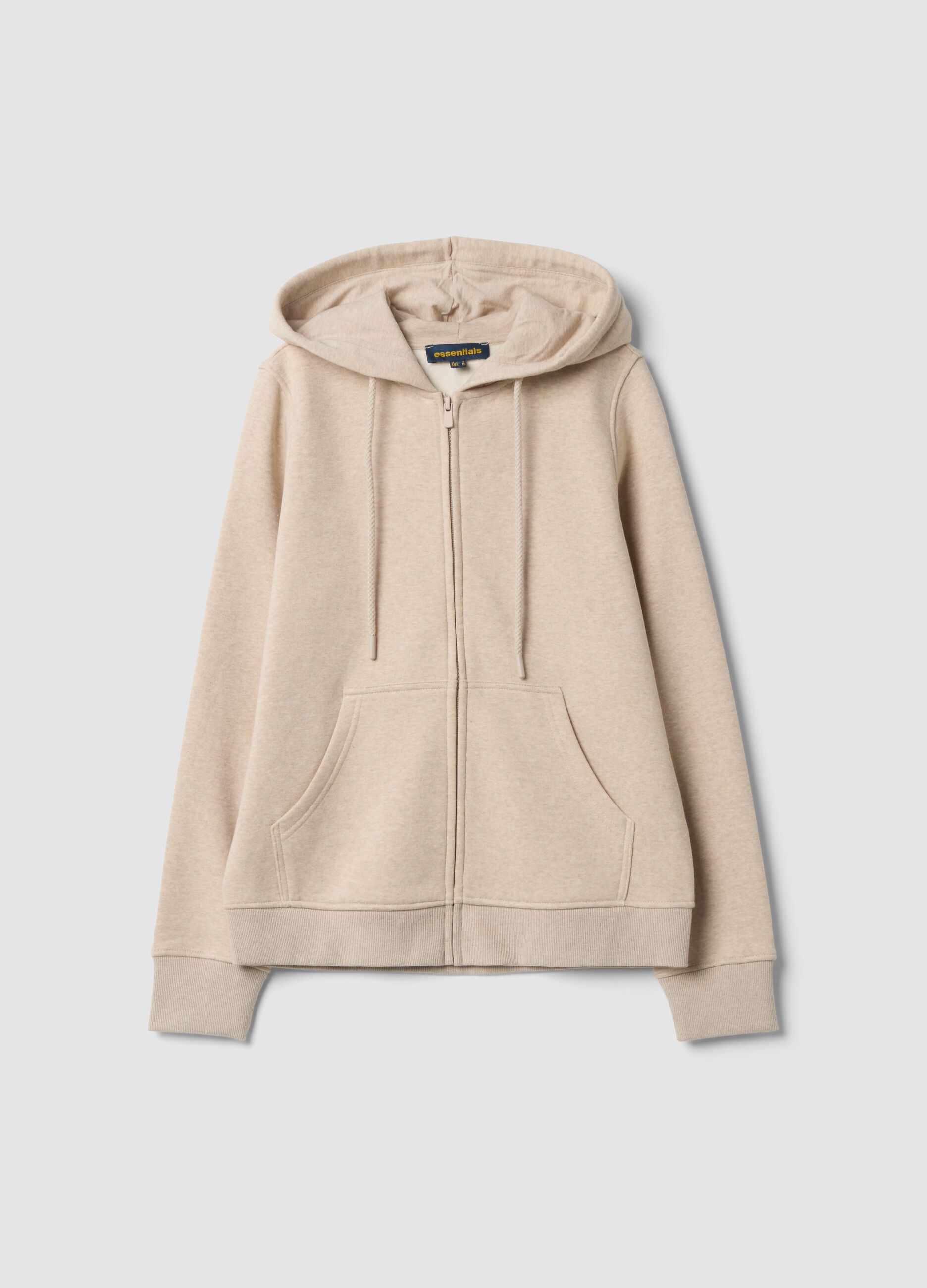 Beige cotton-blend hoodie sweatshirt with crew neck