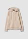 Beige cotton-blend hoodie sweatshirt with crew neck_0