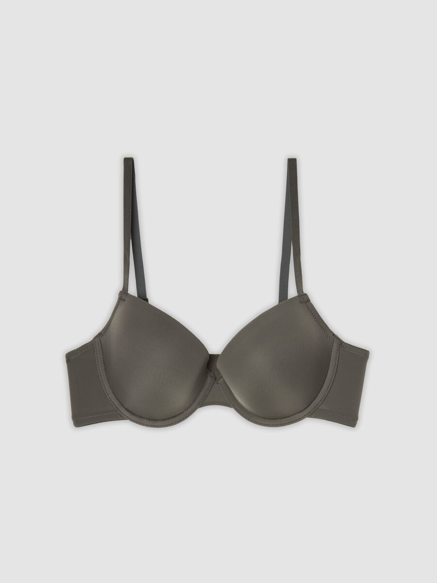 Grey padded stretch-fabric bra_0