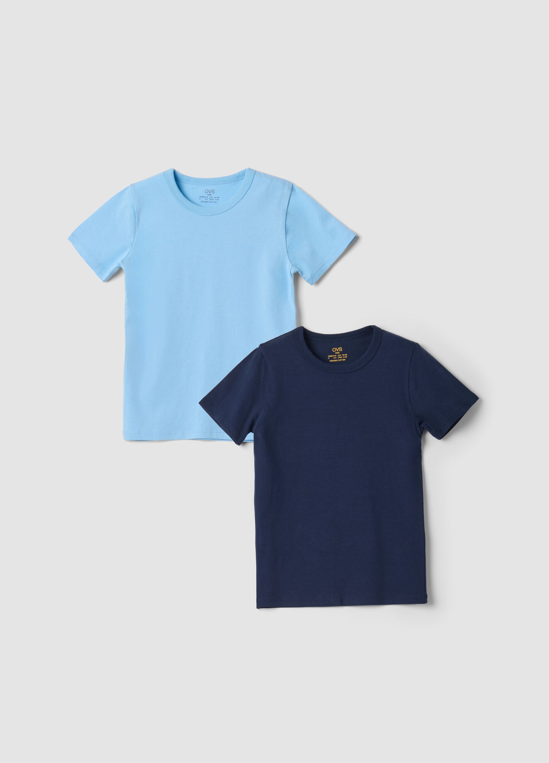 2-pack light blue and navy crew-neck T-shirts in pure organic cotton