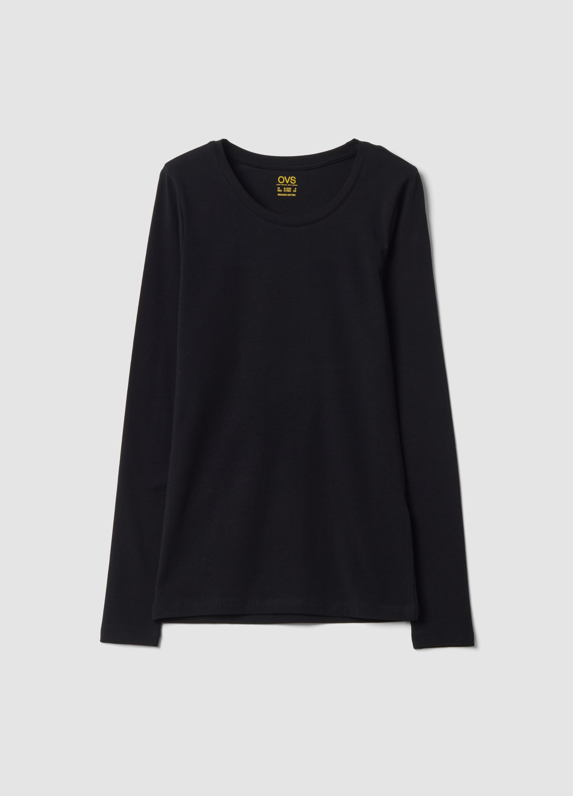 Maglia nera in cotone organico elasticizzato girocollo