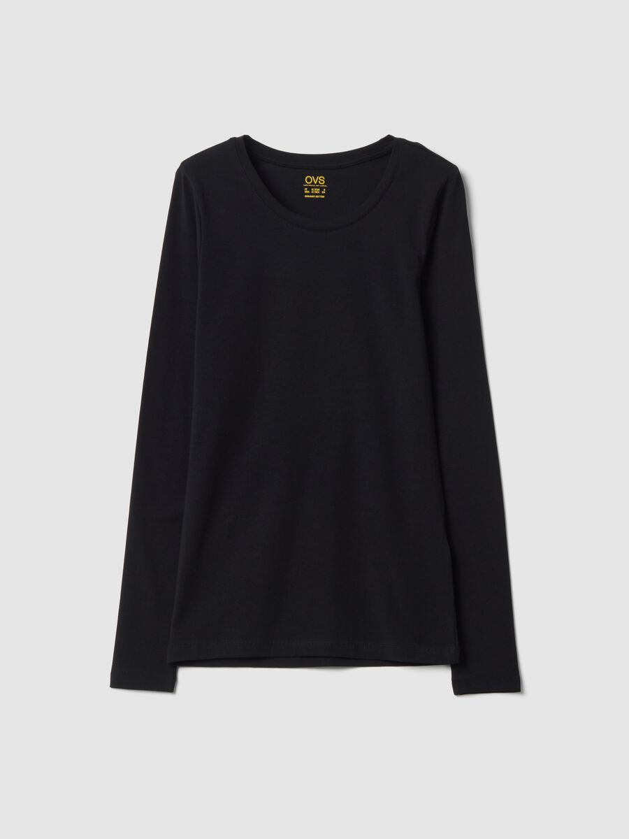 Maglia nera in cotone organico elasticizzato girocollo_0