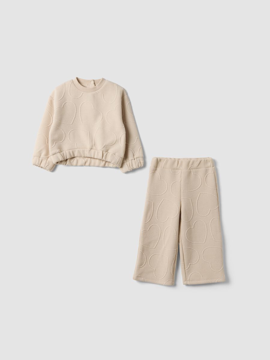 Beige over-fit stretch viscose crew-neck set_0