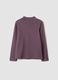 Purple organic cotton T-shirt with stand collar and animal print_1