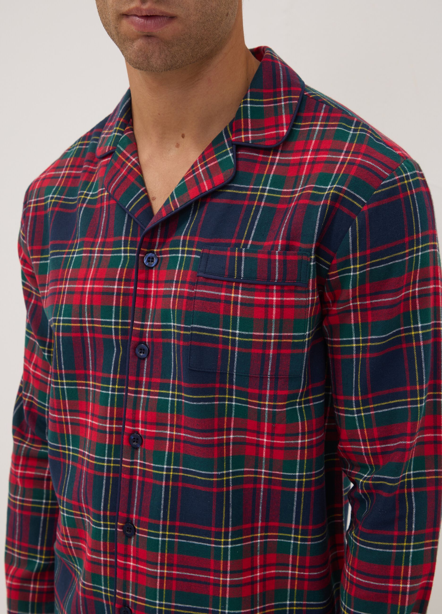 Pigiama rosso con colletto in flanella di puro cotone organico regular fit