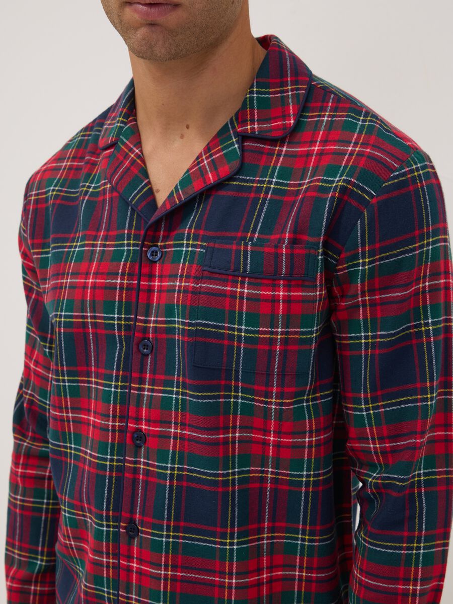 Red regular-fit pyjamas with collar in pure organic cotton flannel_3