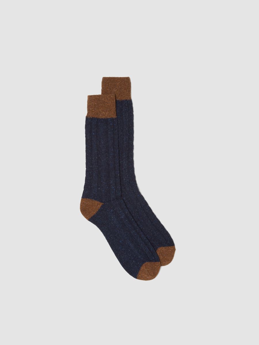Navy Blue Short Socks in Stretch Wool and Silk_0