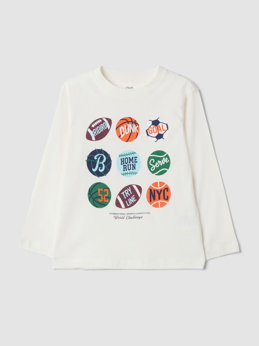 T-shirt bianca in puro cotone organico con stampa college_0