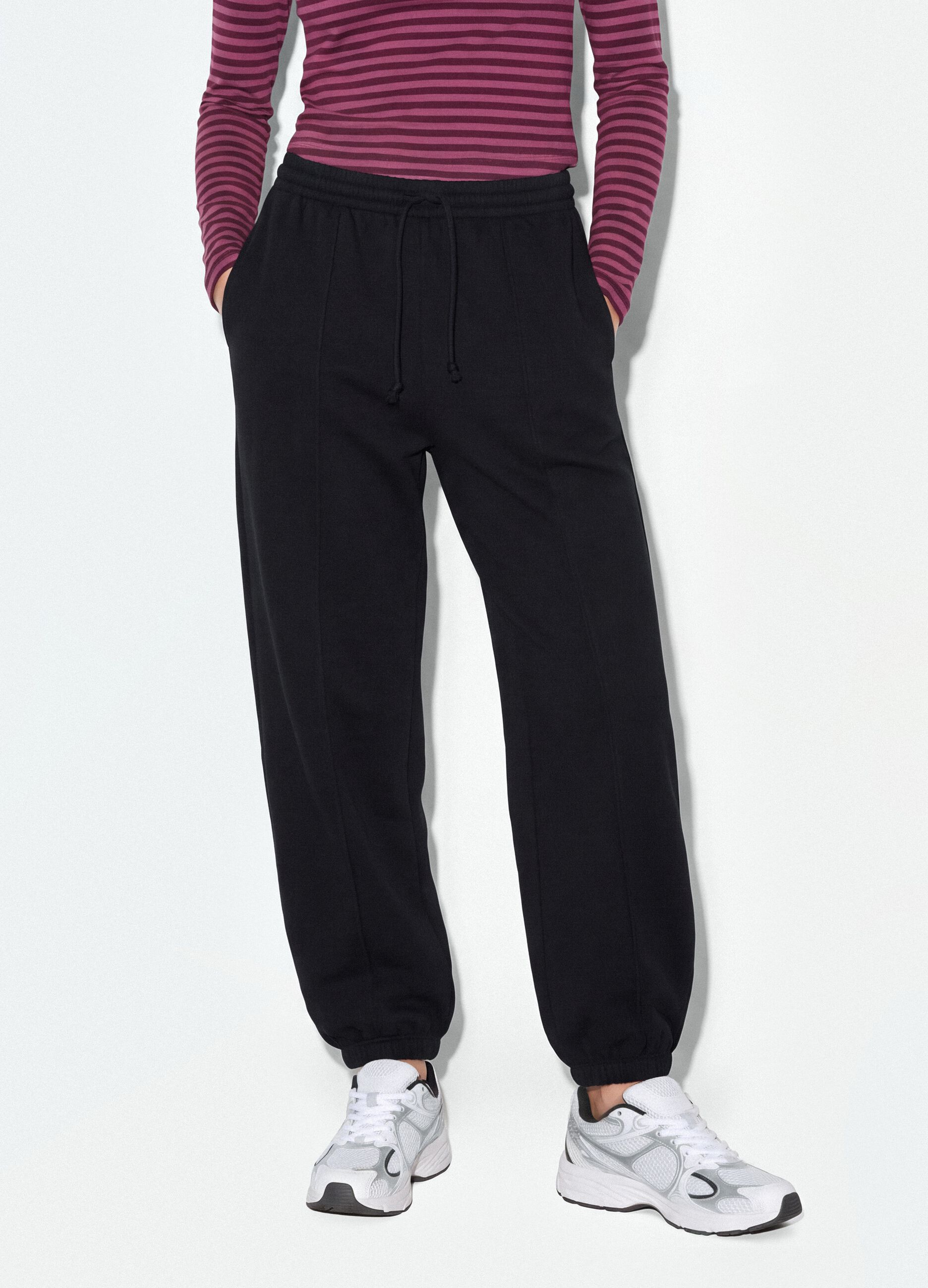 Pantaloni jogger neri in misto cotone con coulisse
