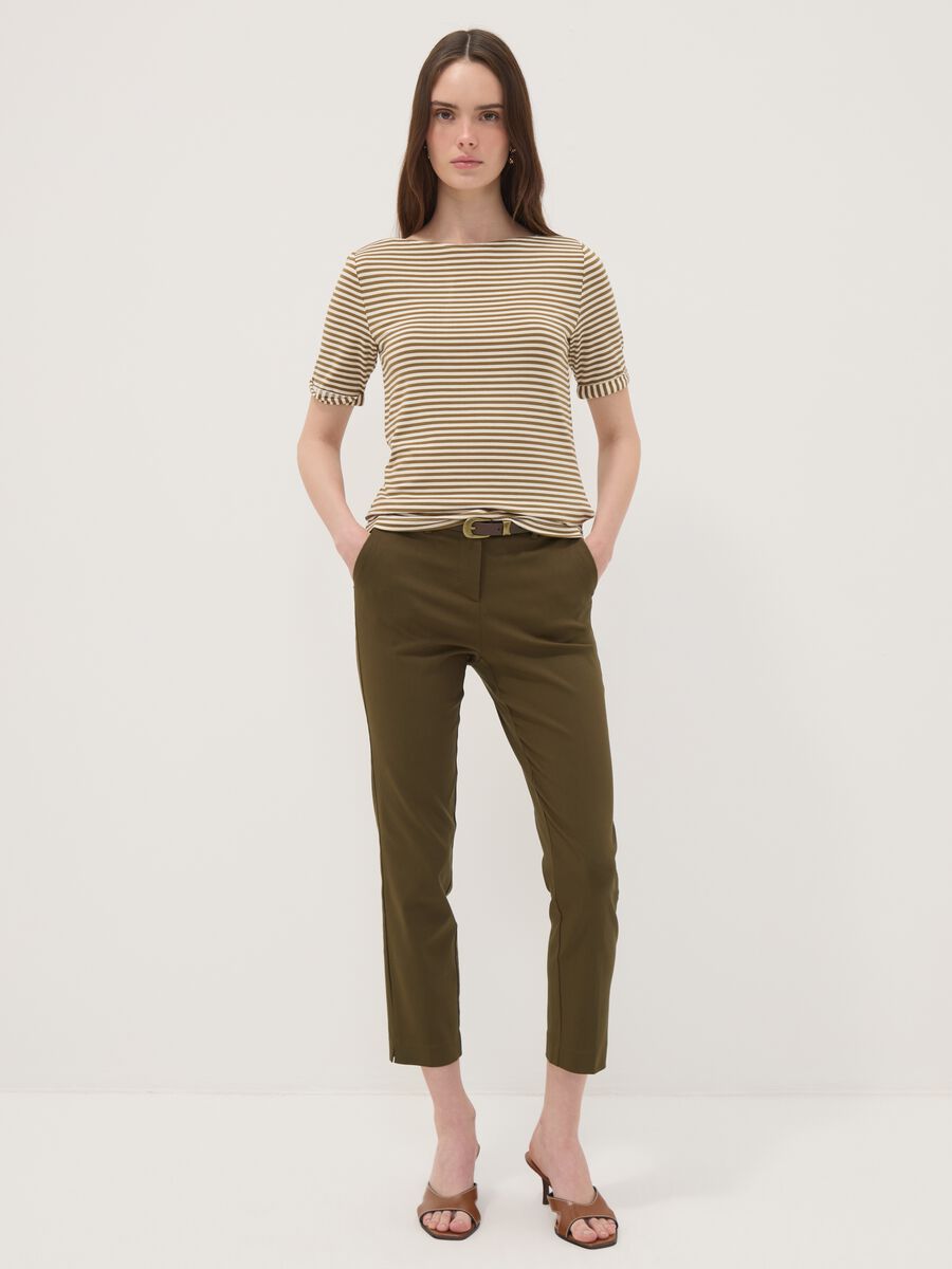 Green slim-fit stretch viscose chino trousers_0
