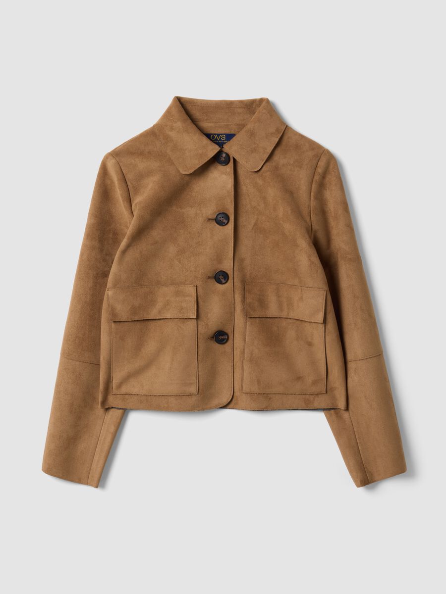 Beige regular-fit shacket with patch pockets_4