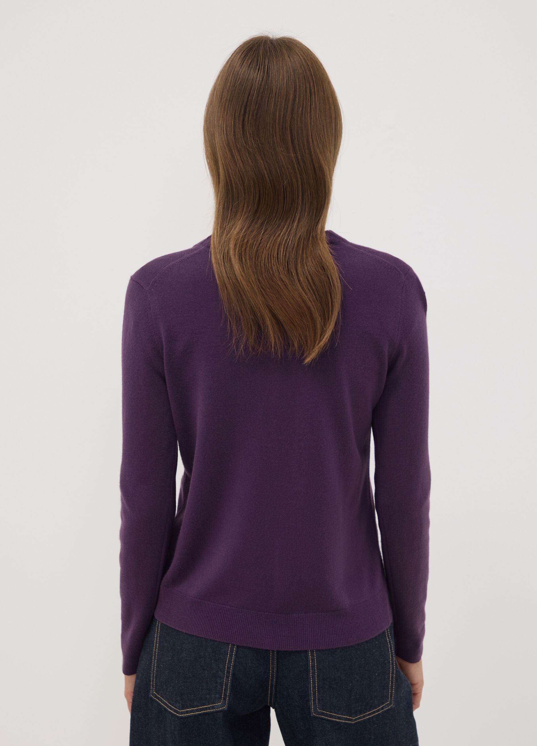 Maglia viola girocollo regular fit a maniche lunghe