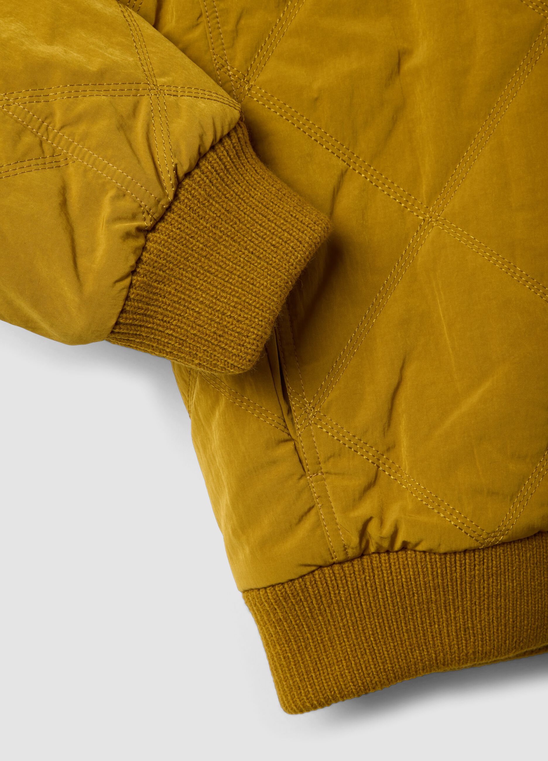 Yellow quilted zip-up bomber jacket, regular fit